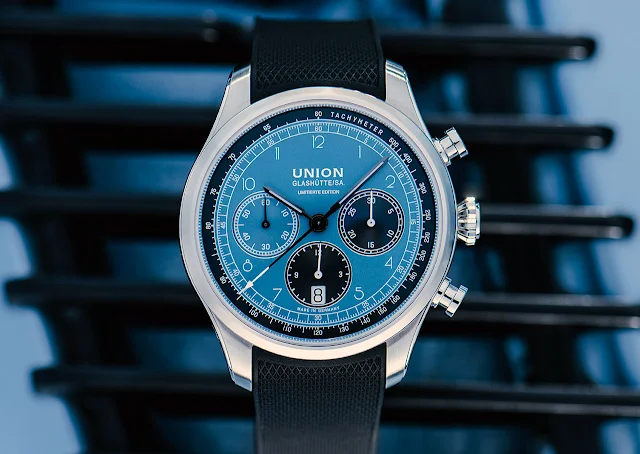 Union Glashütte Belisar Chronograph Speedster with electric blue dial
