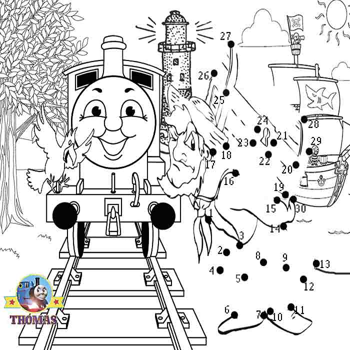 download free images online. Download free fun online activities Thomas pirate dot to dot seaside 