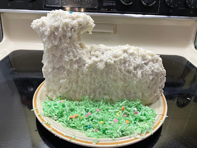 decorated Easter lamb cake, back view