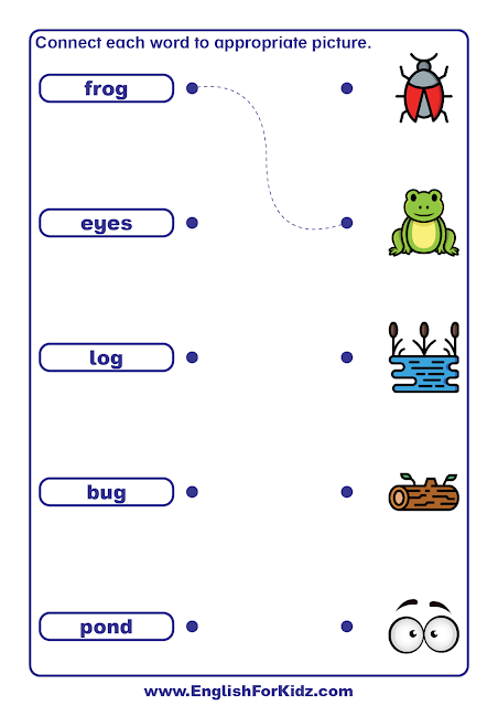 Kindergarten comprehension worksheet, matching task