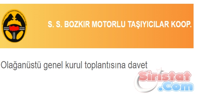 S. S. Bozkır Motorlu Taşıyıcılar Kooperatifi Kongre yapacak