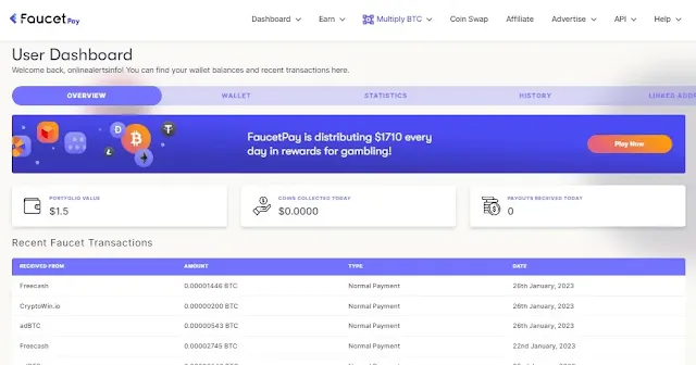 faucetpay dashboard