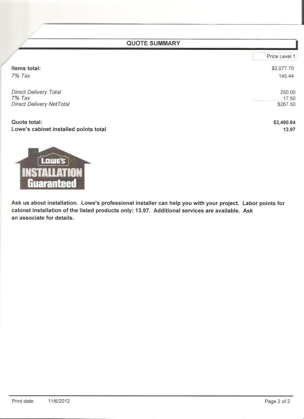 Kitchen Cabinet Invoice and New Estimate