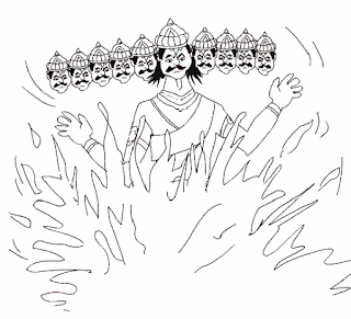 Simple Dussehra Scene Drawing |  Dussehra Pictures for Colouring For Kids - Simple Drawing Pages On Vijaydashmi Festival For Kids