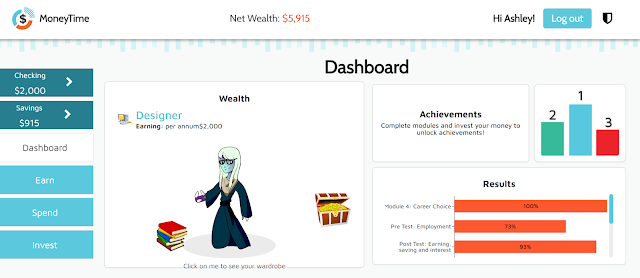 Dashboard for MoneyTime lets you customize your avatar.