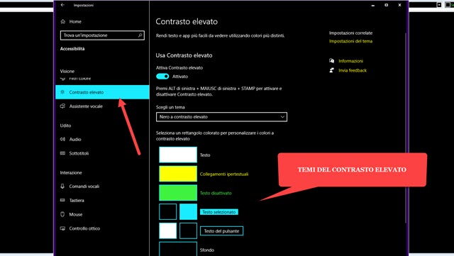 applicare i temi del contrasto elevato