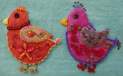 Robin Atkins embroidered, wool applique chicks