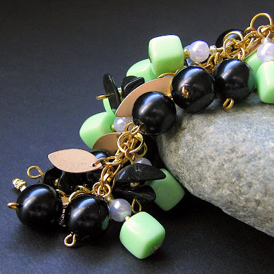 Triumphant Charm Bracelet in Black, Gold and Vintage Green