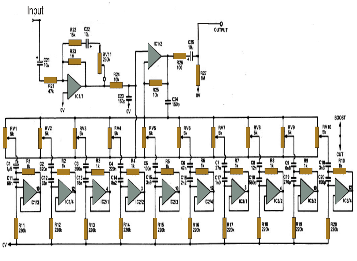 10 Band Equalizer Circuit Diagram - 10 Band Graphic Equalizer Circuit For Home Theater Applications - 10 Band Equalizer Circuit Diagram
