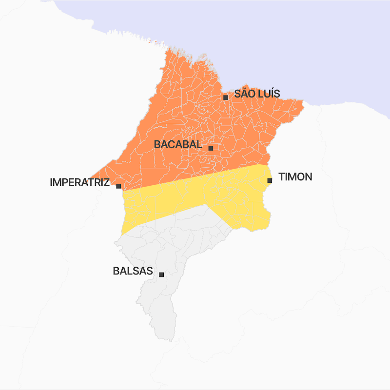 Grande parte do Maranhão tem alerta sobre perigo de chuvas fortes