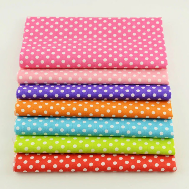 7 PCS Mixed 100% Plain Cotton Fabric Fat Quarters Bundle Tildas for Quilting Meter Fabric Square Sewing Patchwork Dots Design