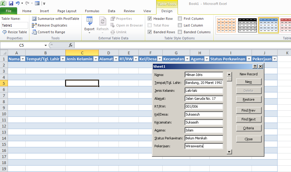 Cara Membuat Database dengan Excel disertai Form Entri Data