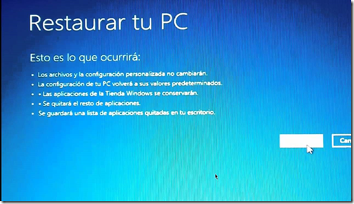 Restaurar pc en windows 8