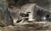 A colour painting by Davis of Erebus and Terror post collision