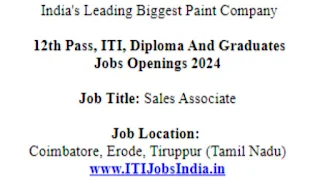 12th Pass, ITI, Diploma And Graduates Jobs Vacancies in India's Leading Biggest Paint Company for Sales Associate Posts