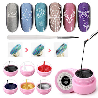 Set 2 Of 6 Colors Spider Gel+ Painting Pen, Saviland Matrix Gel With Gel Paint Design Nail Art Wire Drawing Gel For Line (White Black Red Blue Yellow Silver)