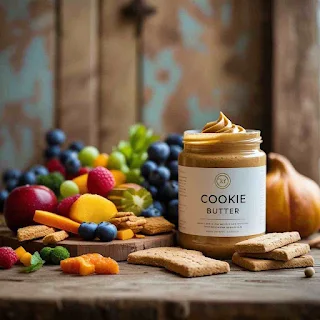 Healthy dog-safe treat alternatives next to cookie butter jar Healthy dog-safe treat alternatives next to cookie butter jar
