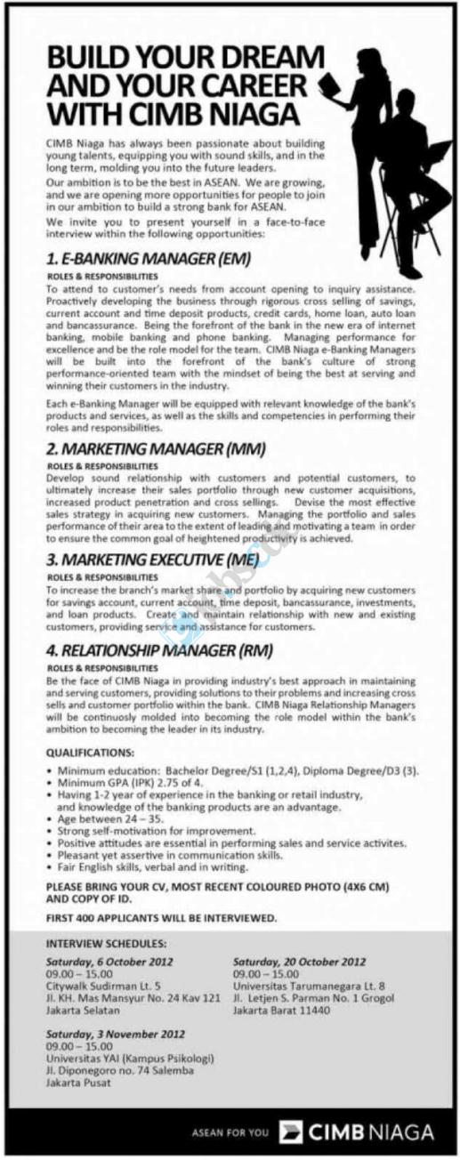 Bank CIMB Niaga - Walk in Interview D3, S1 CIMB Niaga 