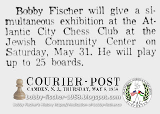 Bobby Fischer Simultaneous Exhibition, Up to 25 Boards at Jewish Community Center