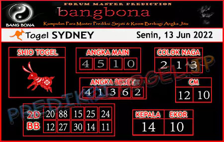 Prediksi Bang Bona Sydney Senin 13 Juni 2022