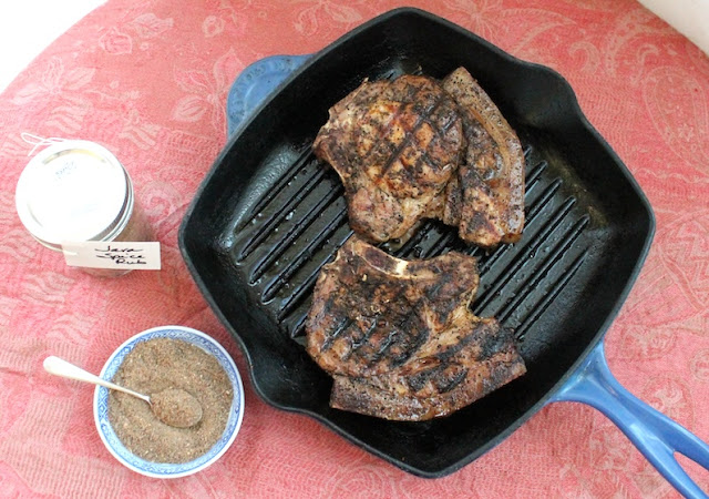 Food Lust People Love: These java dry spice mix chops are seared for a few minutes in a hot grill pan, then finished off in a hot oven, which keeps them tender and juicy. The java dry spice rub is made with ground roasted coffee beans, cumin, brown sugar, smoked paprika and garlic powder. And, of course, salt!