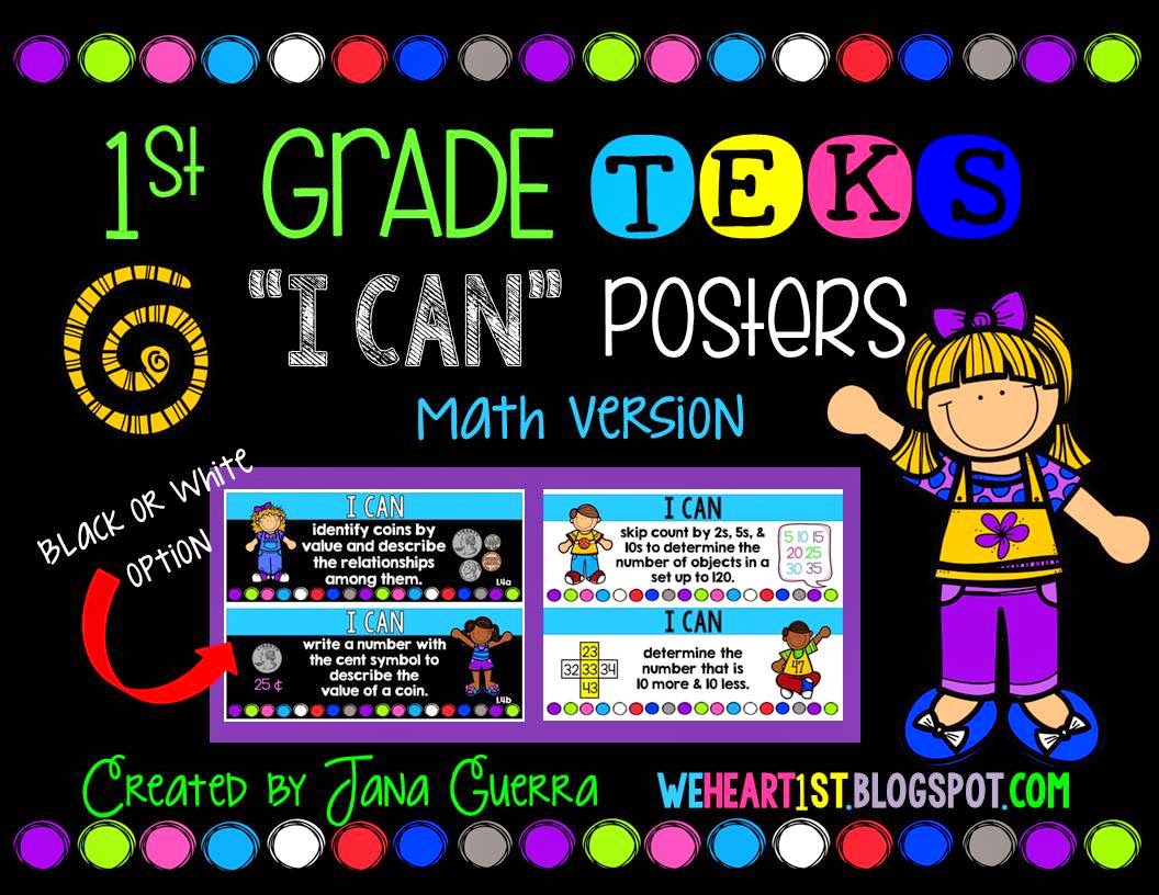 http://www.teacherspayteachers.com/Product/1st-Grade-TEKS-I-Can-Learning-Target-Posters-Math-Version-1336603