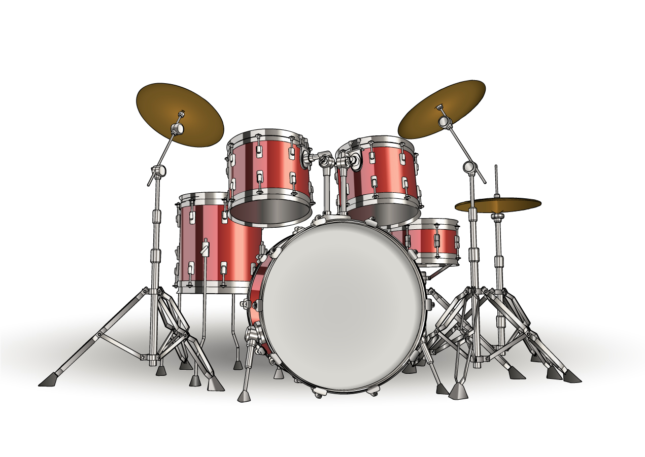Free Vector がらくた素材庫 細部まで精密に描いたドラムセット Fine Detailed Drums イラスト素材