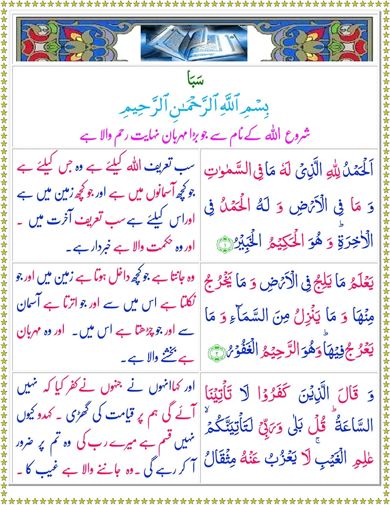 Surah Al-Saba with Urdu Translation,Quran,Quran with Urdu Translation,