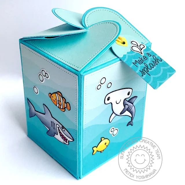 Sunny Studio Stamps: Wrap Around Gift Box with Make A Splash Tag (using Best Fishes Stamps)