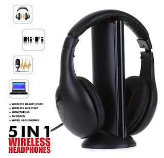US Stock Onbio 5 in 1 Hi-Fi Stereo Wireless Over Ear Headphones, Multi-Functional Headphone Monitor Headset w/Microphone & FM Radio, Suit for TV, PC, Gaming, Console, iPod, Phone
