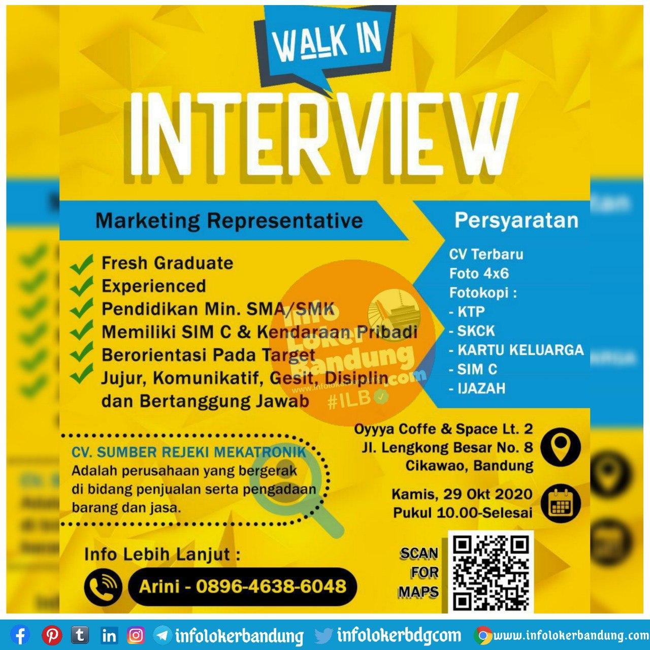 Walk In Interview CV. Sumber Rejeki Mekatronik ( TAPin ) Bandung 29 Oktober 2020