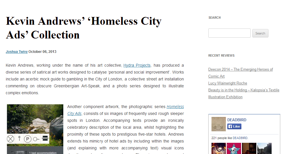  Deadbird review of Homeless City Ads