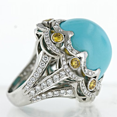 Blue Persian Turquoise With Diamond Ring