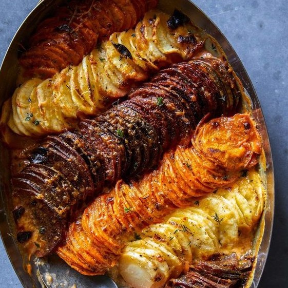 CHEESY ROOT VEGETABLE GRATIN #Vegetarian #Glutenfree