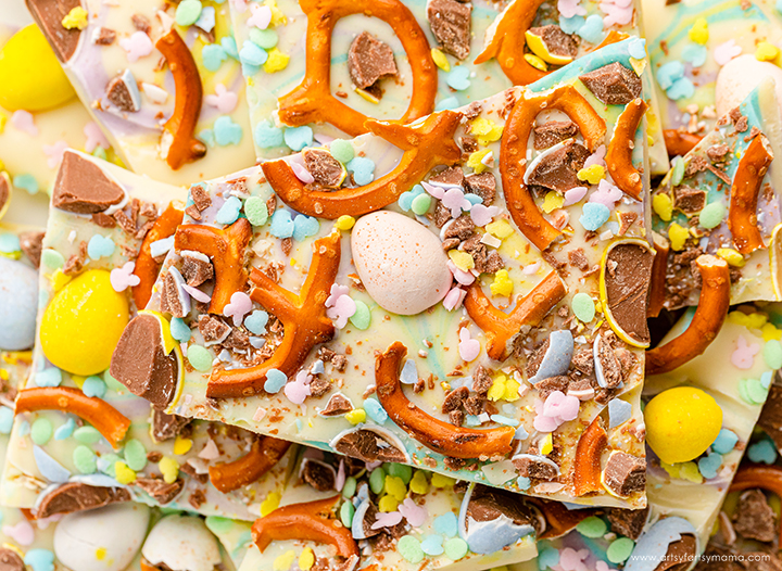 3-Ingredient Easter Bark with Cadbury Mini Eggs and Pretzels
