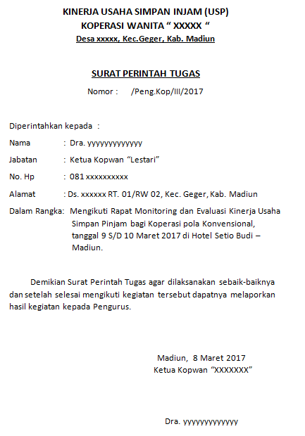  Contoh  Surat  Tugas Dinas Koperasi