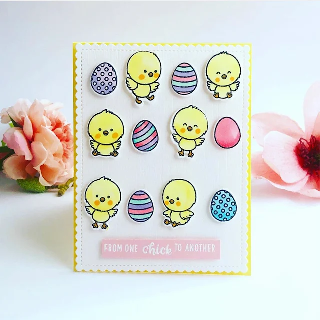 Sunny Studio Stamps: Chickie Baby & Frilly Frames Stripes Dies Easter card by Vicki Poulton