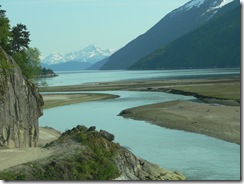 Tidal flats of Tyai River Estuary, along Dyea road west of Skagway, Alaska looking south down Lynn Canal.