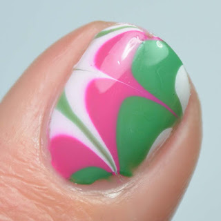 watermelon inspired water marble nail art