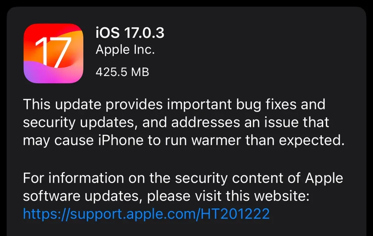 iOS 17.0.3 for iPhone 15