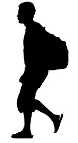 young man with backpack silhouette