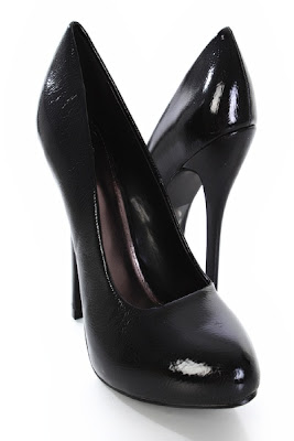 Black Patent Faux Leather Closed Toe Pump Heels 