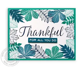 Sunny Studio Stamps: Elegant Leaves "Thankful For All You Do" Teal & Navy Leaf Card