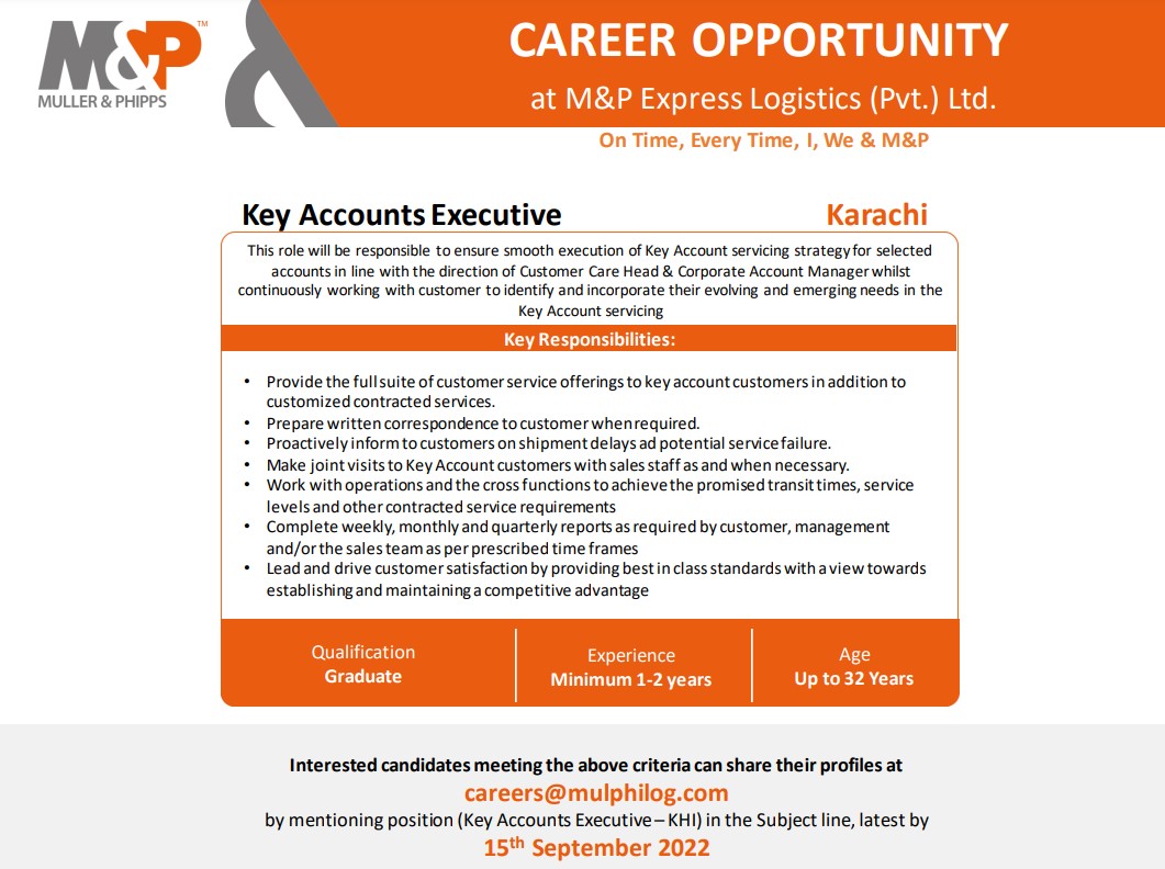 Key Accounts Executive opportunity at M&P Express Logistics