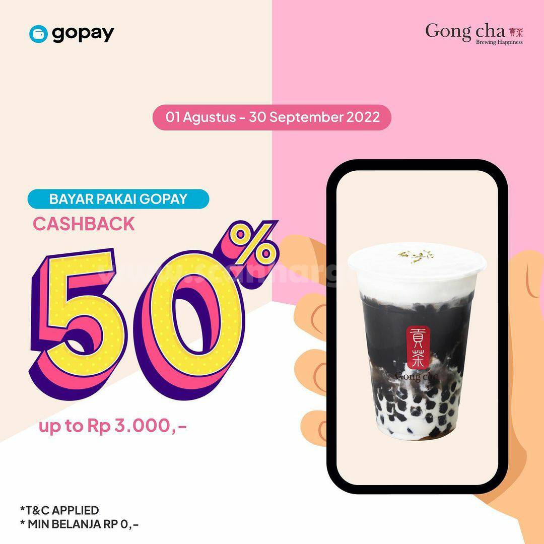 GONG CHA Promo GOPAY CASHBACK 50% khusus transaksi PAKE GOPAY