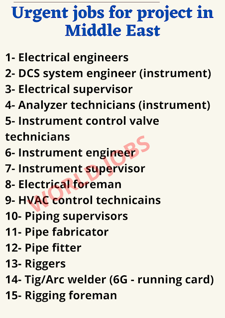 Urgent jobs for project in Middle East