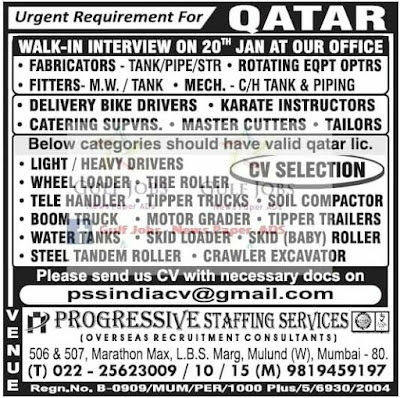 Urgent Job recruitments for Qatar