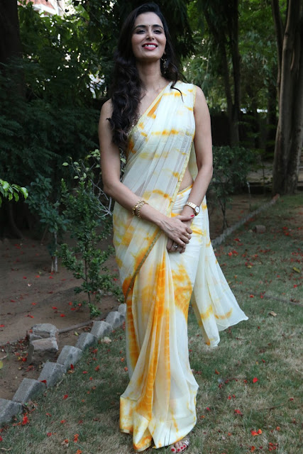 Meenakshi Dixit in Yellow Designer Saree at Bayam Oru Payanam Press Meet