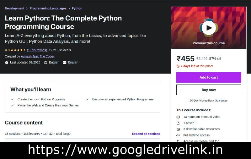 Download Learn Python: The Complete Python Programming Course | Google Drive Link