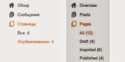 Управление страницами в Blogger